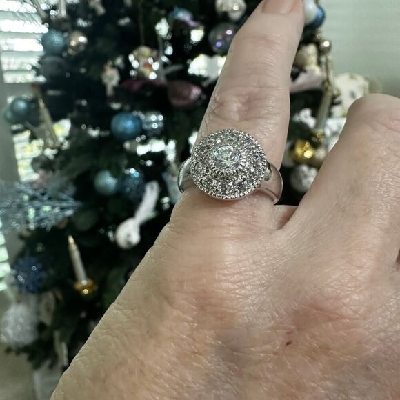 Pave Set Cubic Zirconia Sterling Silver Ring Size 7 - Picture 1 of 15